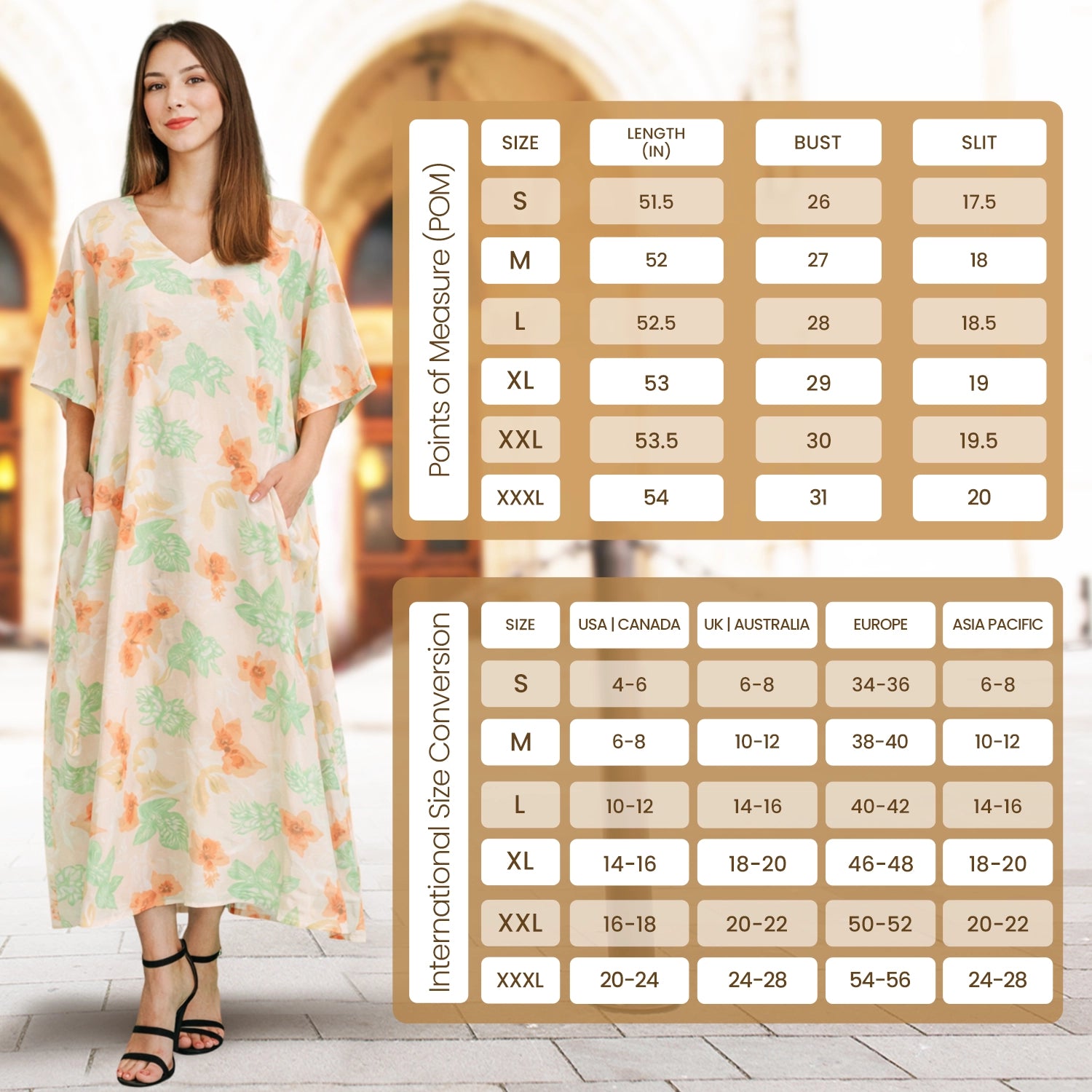 Floral Pastel Polyester Kaftan Dress with V Neck, Pockets & Side Slits