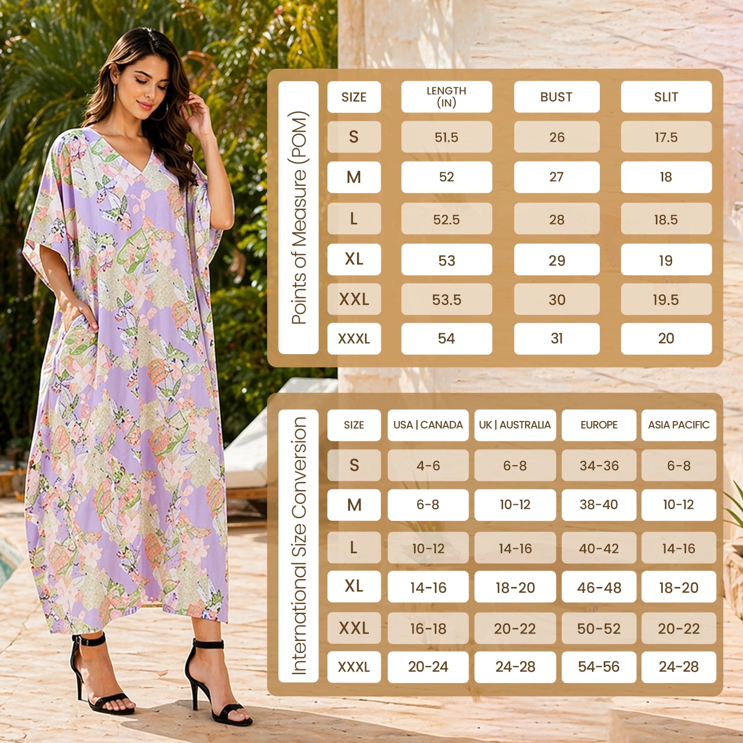 Floral Pastel Polyester Kaftan Dress with V Neck, Pockets & Side Slits