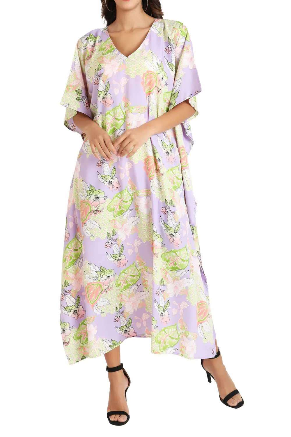 Women Long Kaftans Summer Holiday Caftan Dress Purple S-3XL