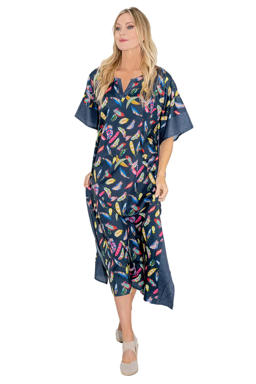 Women Long Kaftans Summer Holiday Caftan Dress, Autumn Blue S-3XL