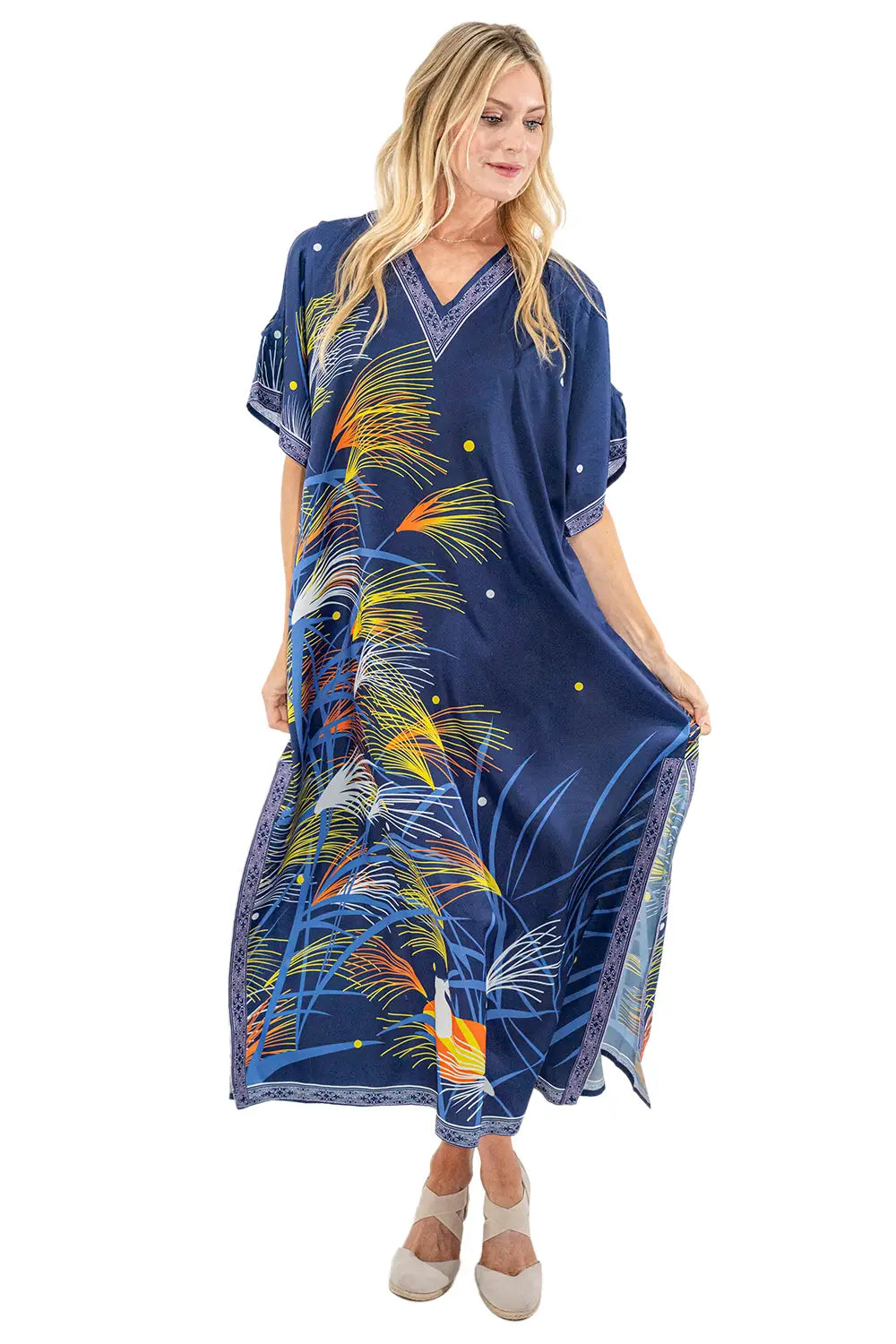 Women Long Kaftans Summer Holiday Caftan Dress Blue Vacation S-3XL