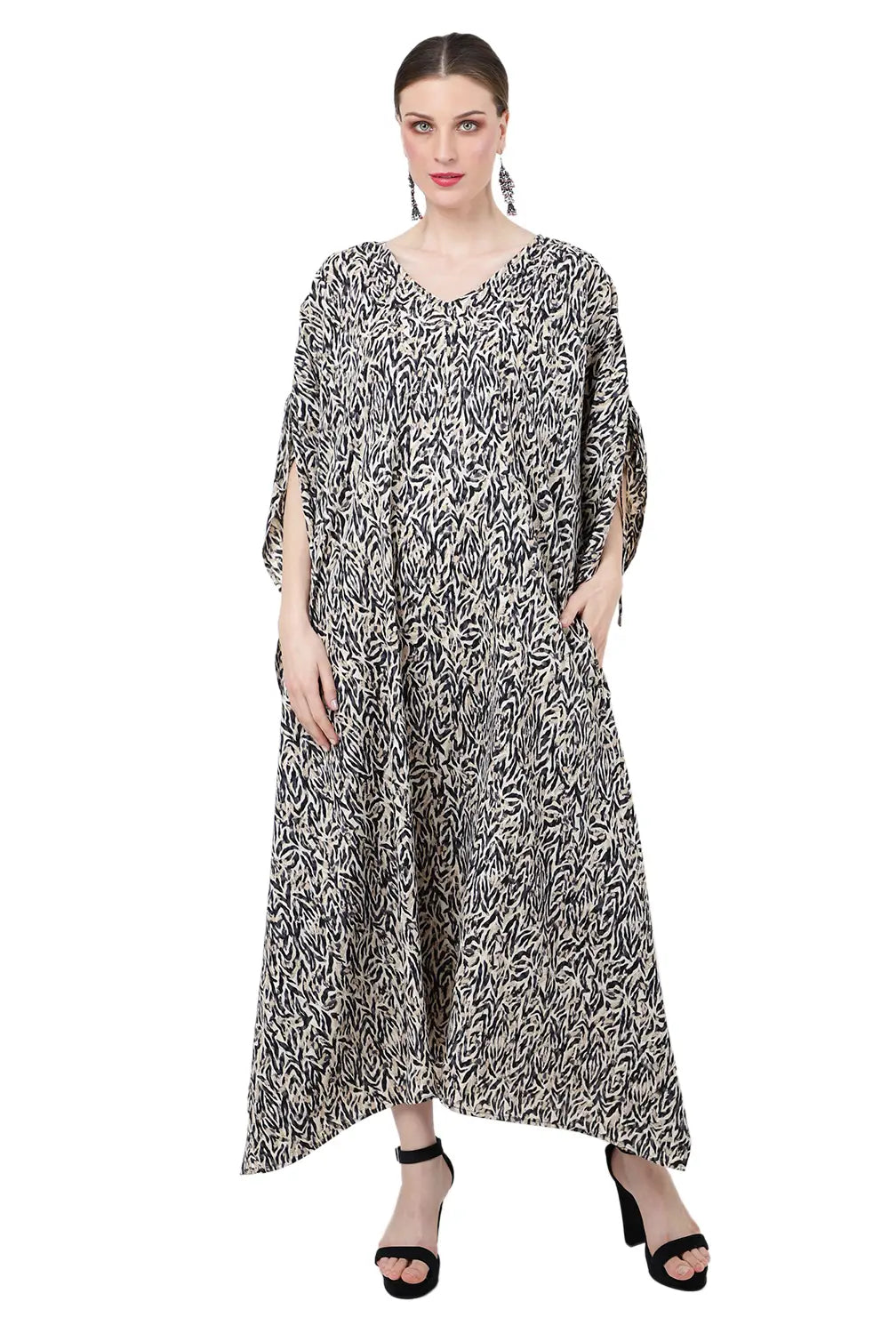 Women Midi Kaftans Summer Holiday Caftan Dress Dusky White S-3XL