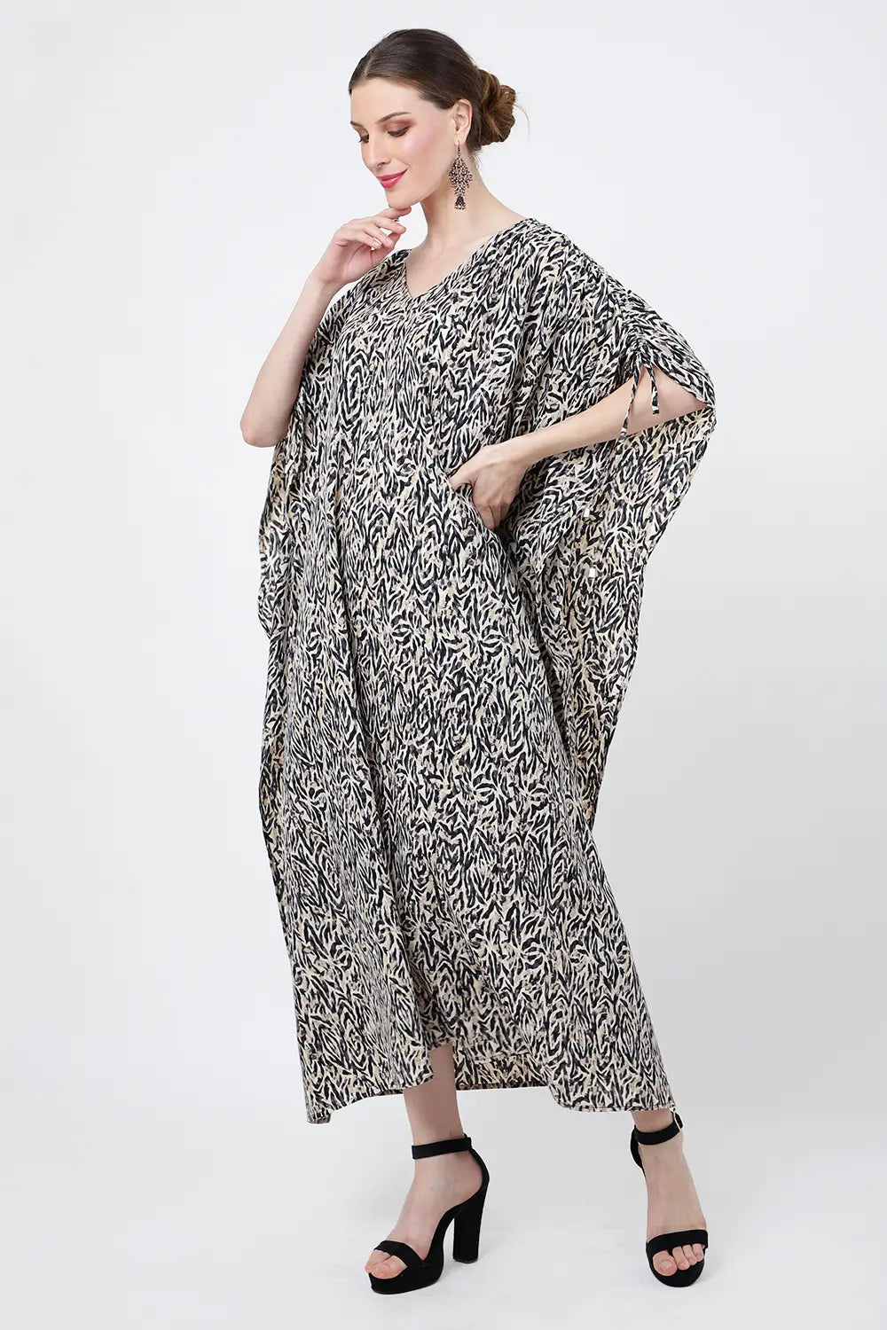 Women Midi Kaftans Summer Holiday Caftan Dress Dusky White S-3XL