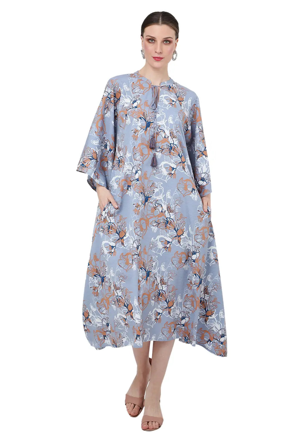 Women Midi Kaftans Summer Holiday Caftan Dress Grey S-3XL