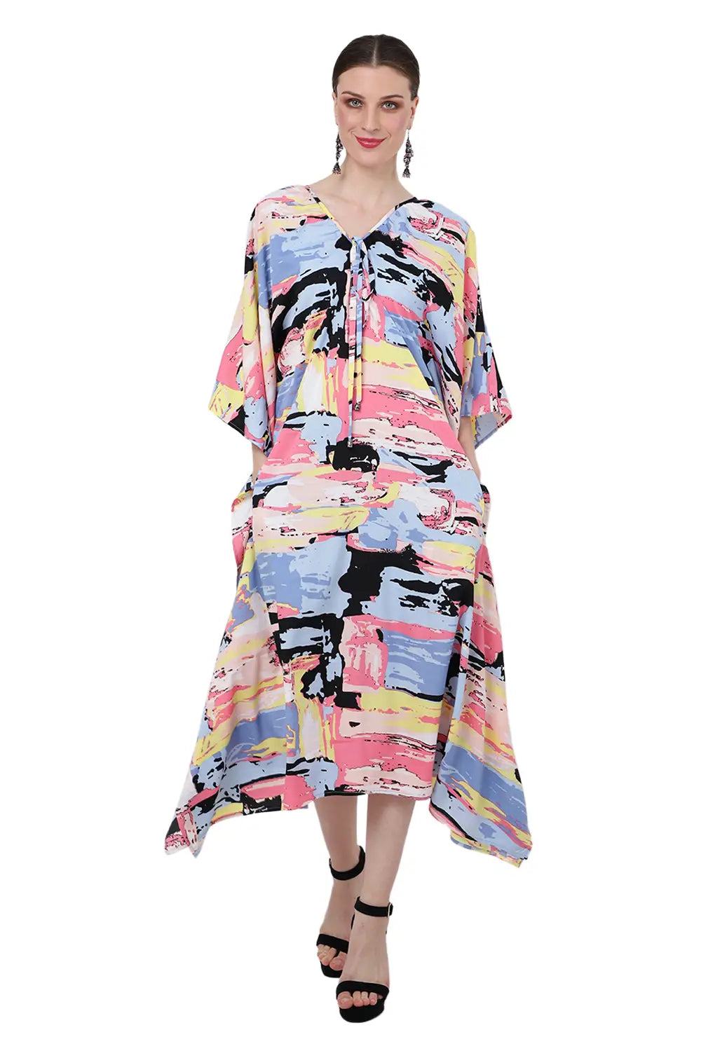 Women Midi Kaftans Summer Holiday Caftan Dress Abstract S to 3XL