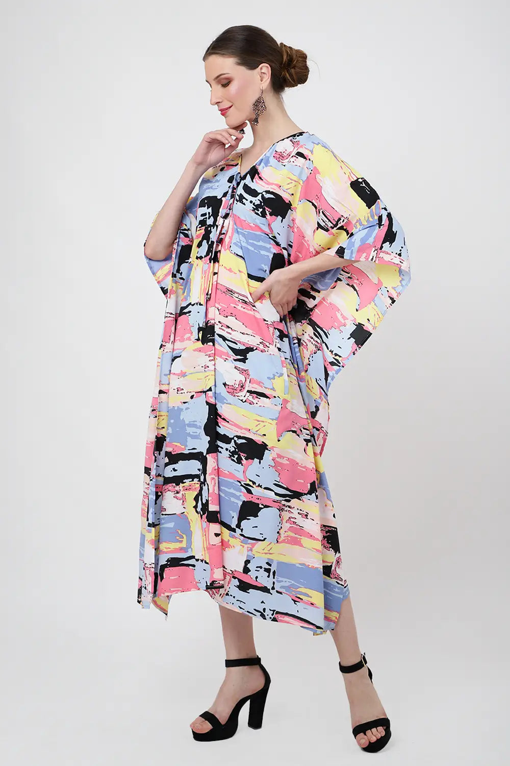 Women Midi Kaftans Summer Holiday Caftan Dress Abstract S to 3XL