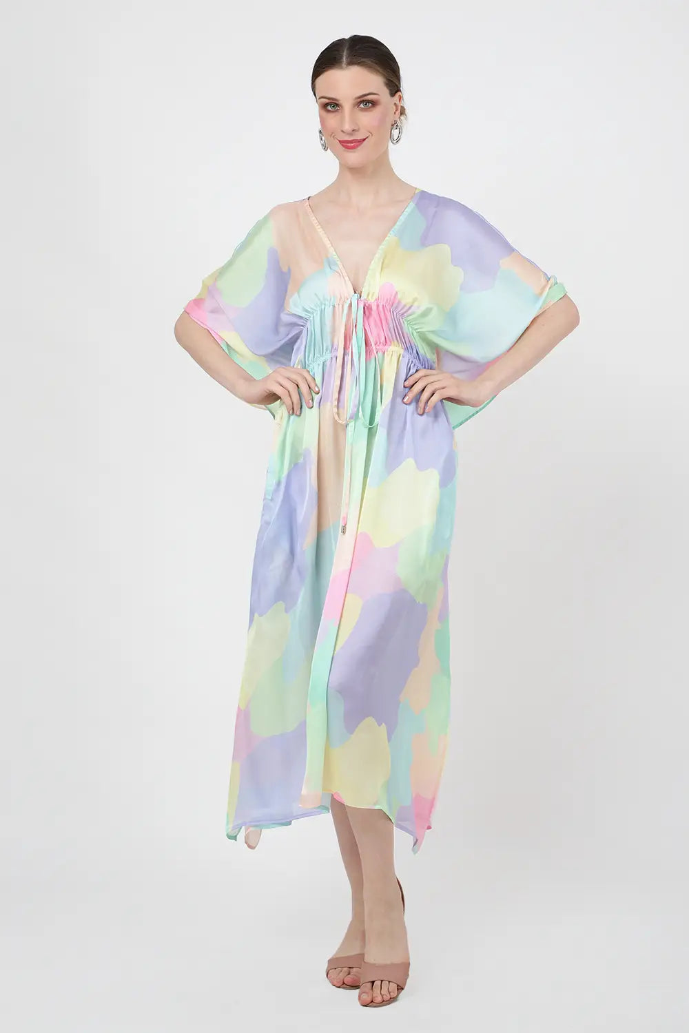Women Midi Kaftans Summer Holiday Caftan Dress Abstract S-3XL