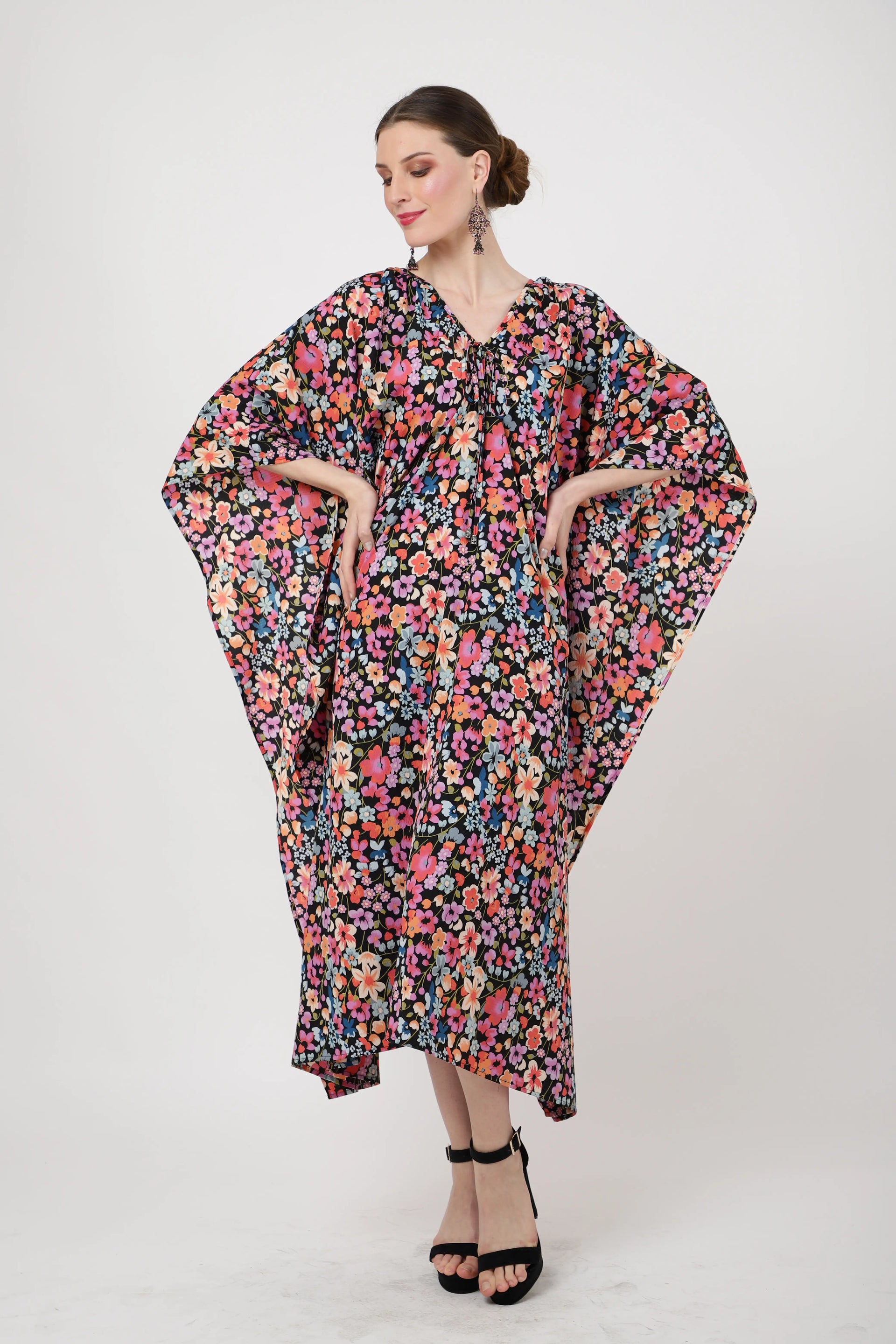 Women Midi Kaftans Summer Holiday Caftan Dress Floral S-3XL