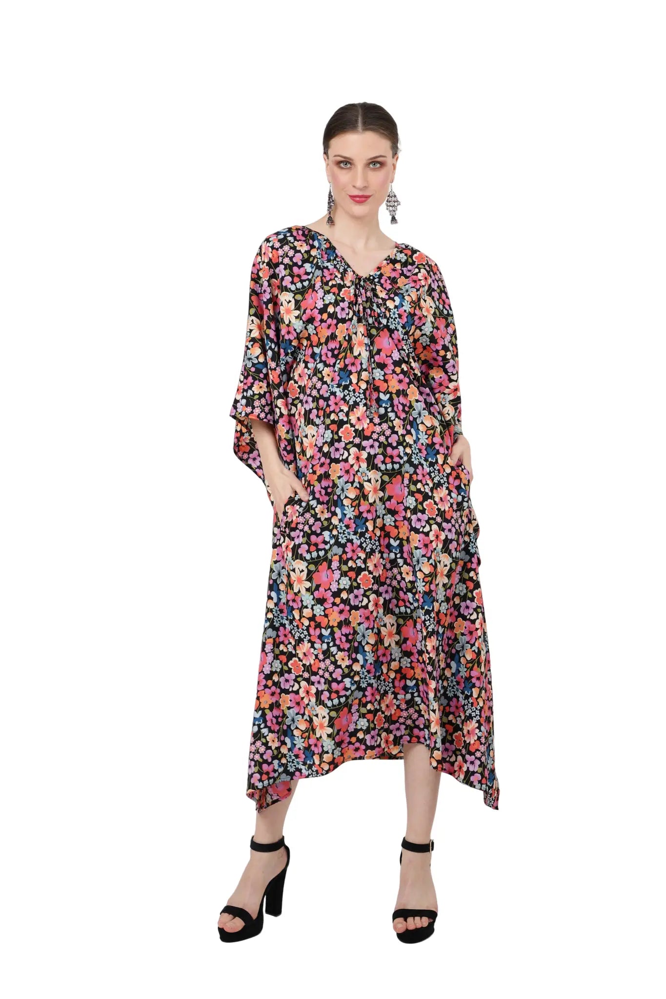 Women Midi Kaftans Summer Holiday Caftan Dress Floral S-3XL