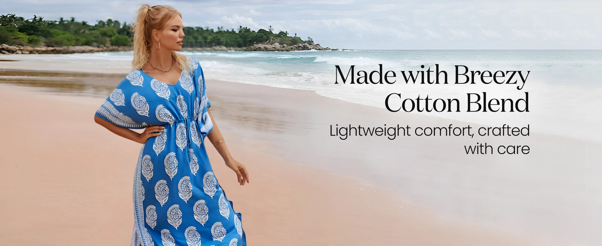 Floral Kaftan Summer Dresses Tassel Strings Waist Blue, S-3XL