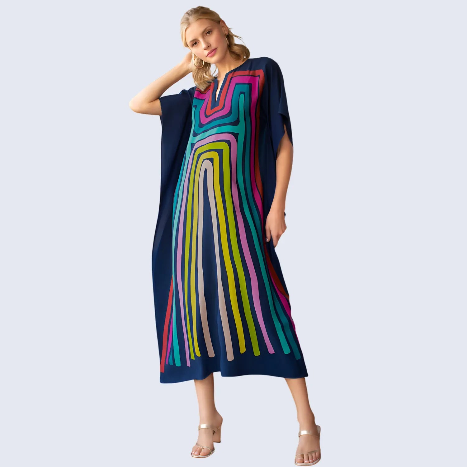 Kaftan Summer Dresses, Tassel Strings Waist,Black, One Size