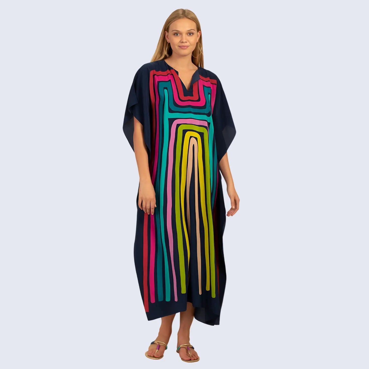 Kaftan Summer Dresses, Tassel Strings Waist,Black, One Size