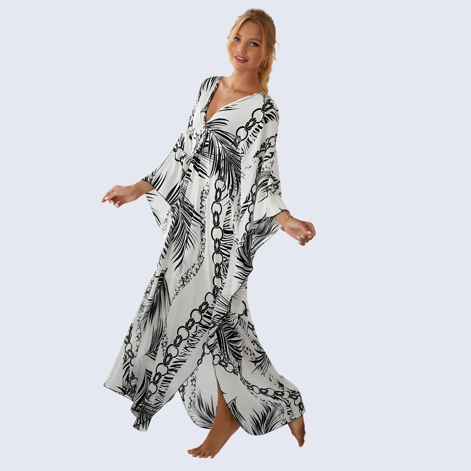 Kaftan Summer Dresses, Tassel Strings Waist,Abstract, One Size