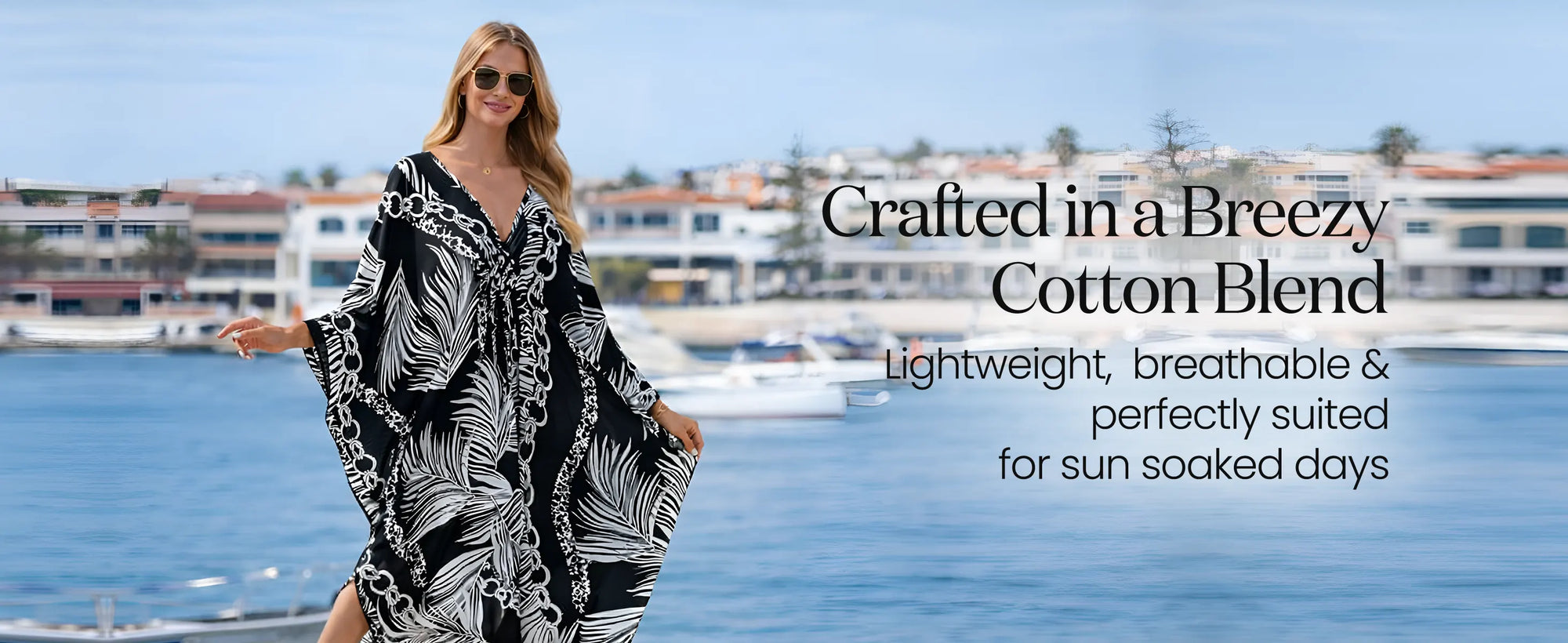 Kaftan Summer Dresses Braided V-Neck, White Palm, S to 3XL