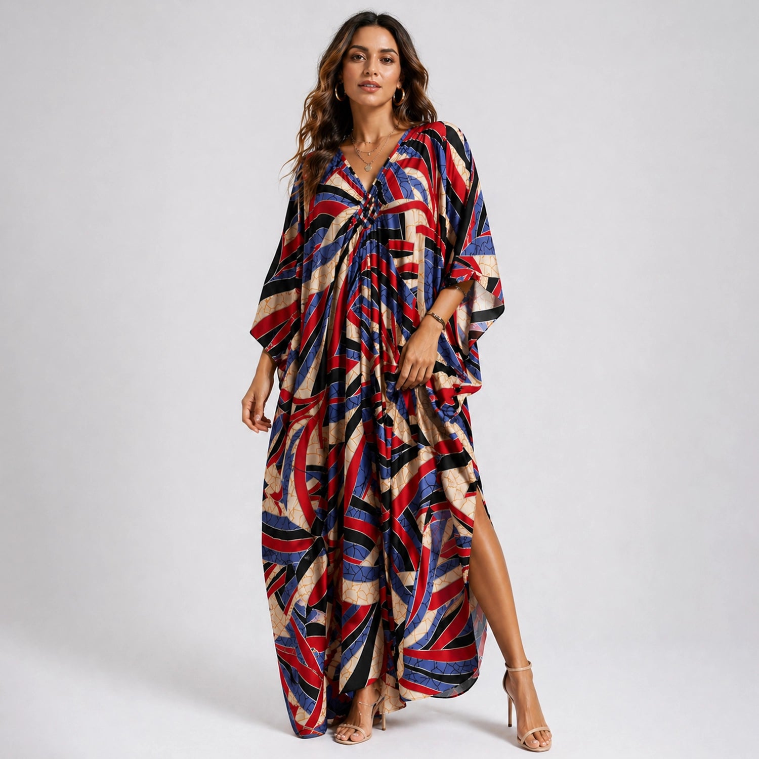 kaftan summer dresses braided v-neck multicolor S to 3XL