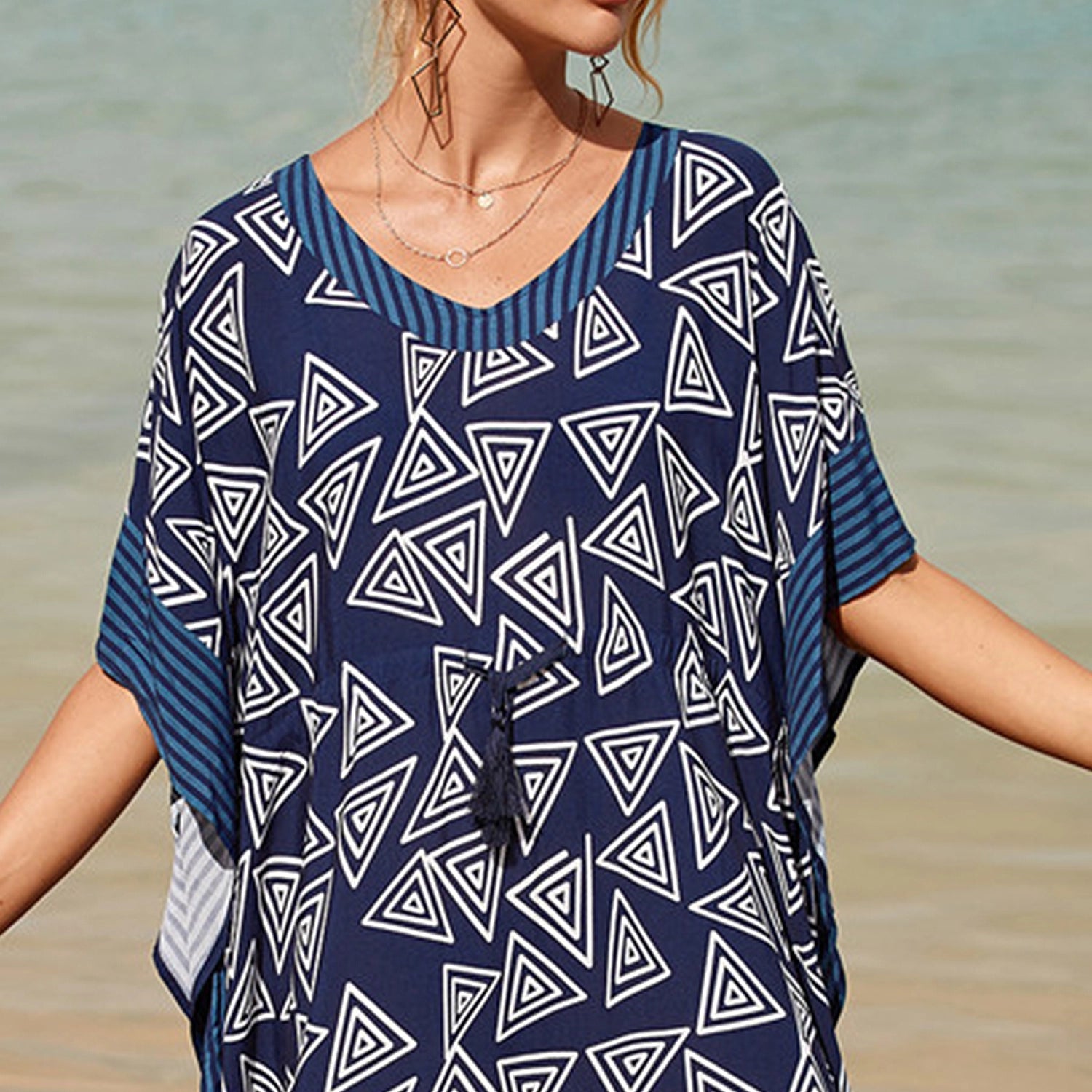 Geometric Print Resort Kaftan Dress Lounge One Size Caftan