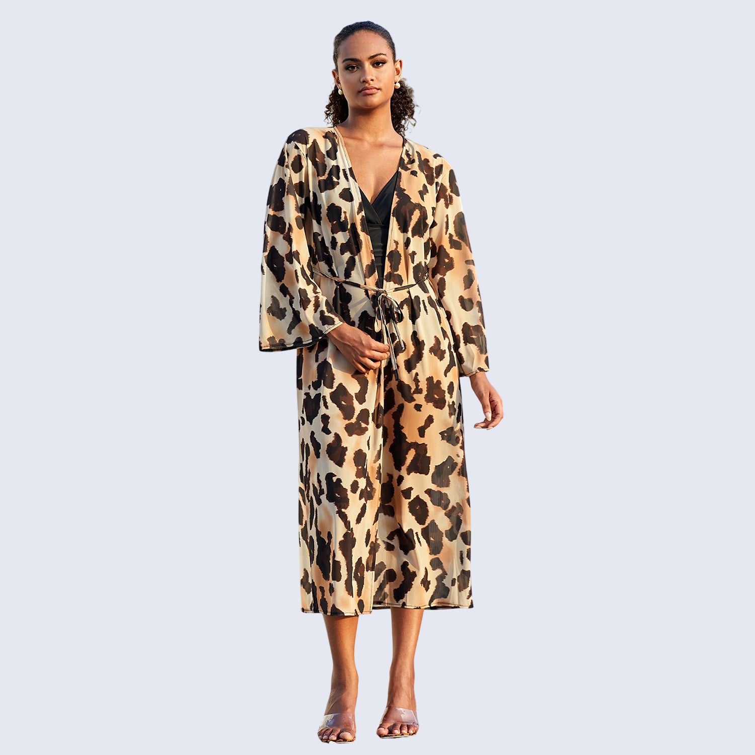 Kaftan Summer Dresses, Tassel Strings Waist,Brown, One Size