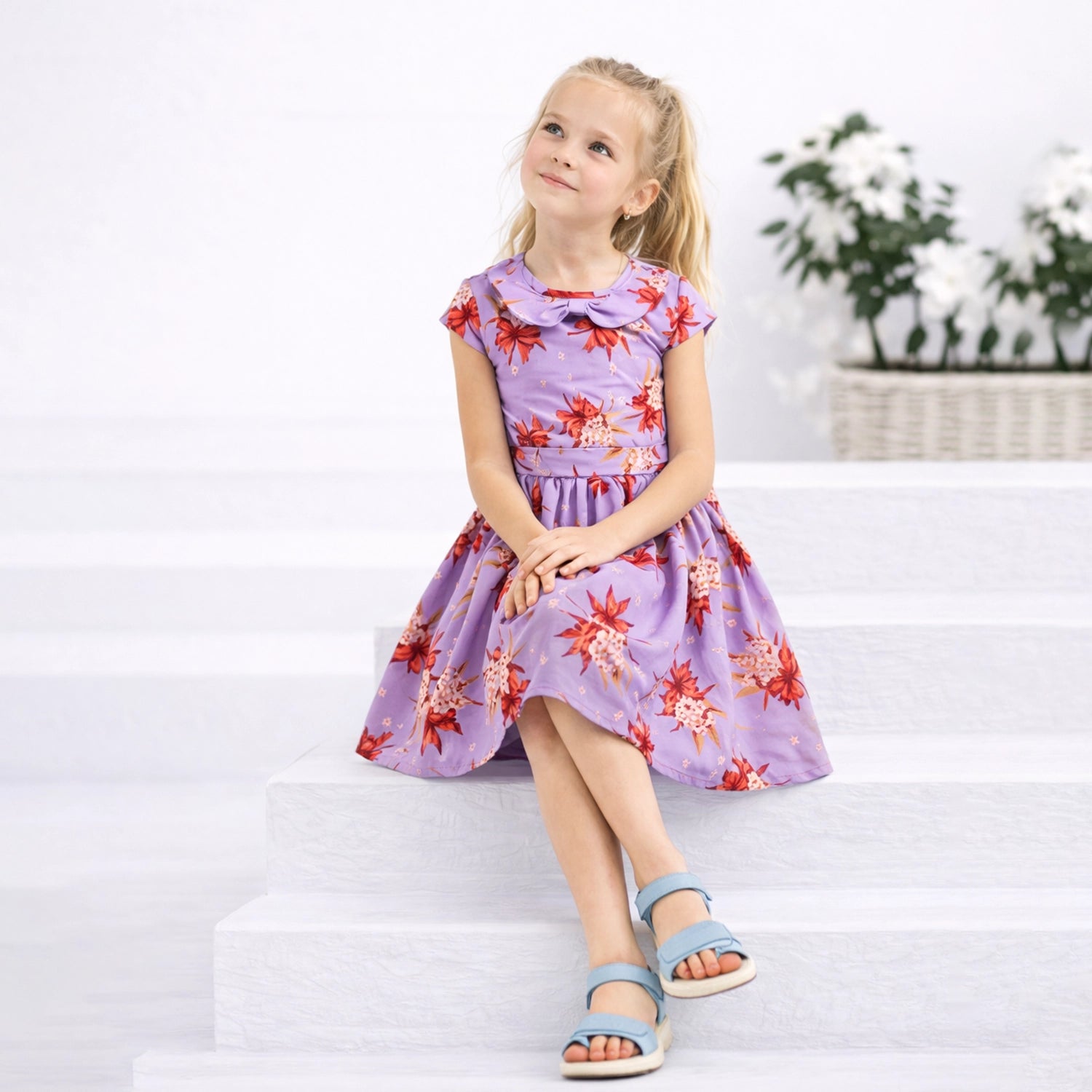 Girls Kids Vintage Style Peter Pan Collar Dresses Butterfly Print - Available in 3 Colors