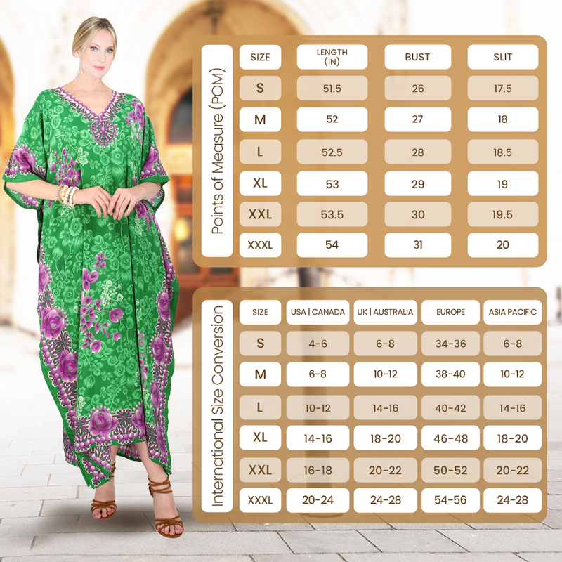 Size Chart for Women Long Kaftan Summer Holiday Caftan Dress in 6 Colors - S to 3XL