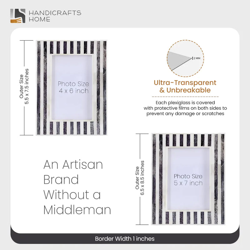 Size Chart for Picture Frames Kayala Saje Bone Inlay Collection in 2 Sizes