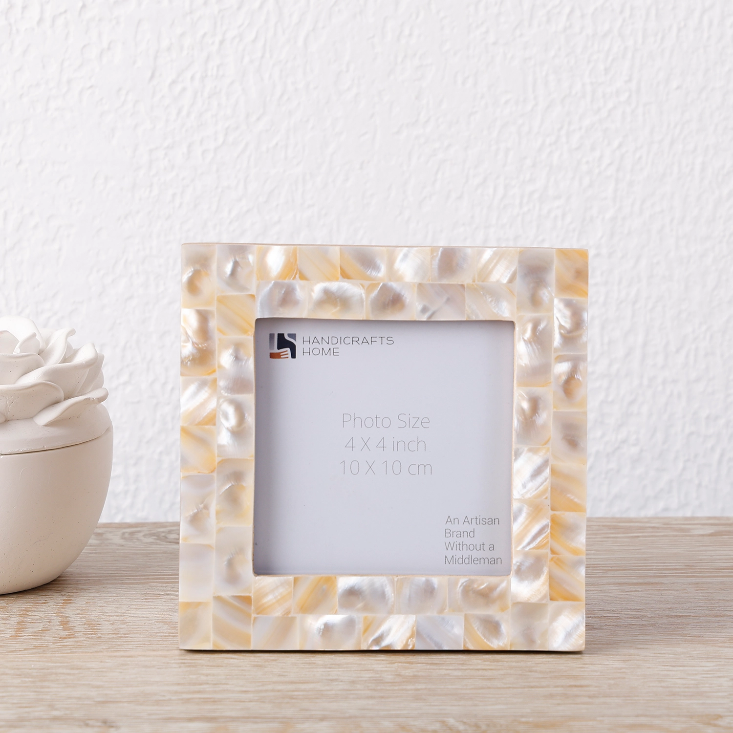 Square Baby Picture Frames Mother of Pearl 4x4 Inch, White