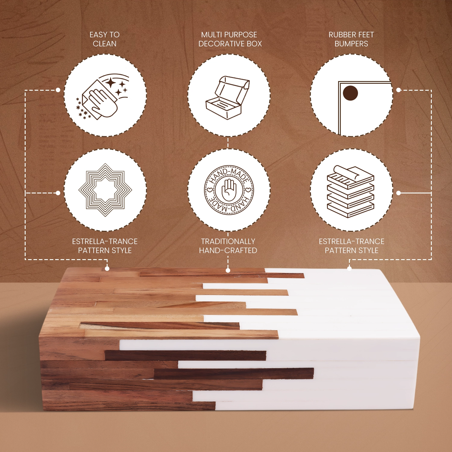 Decorative Storage Box Equalizer Collection Wood & Resin Inlay Brown & White – 3 Sizes