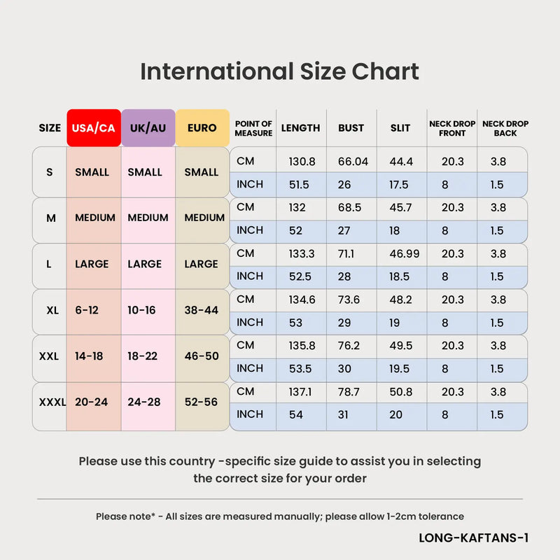 Size Chart for Women Long Kaftans Summer Holiday Caftan Dress, Autumn Blue S-3XL