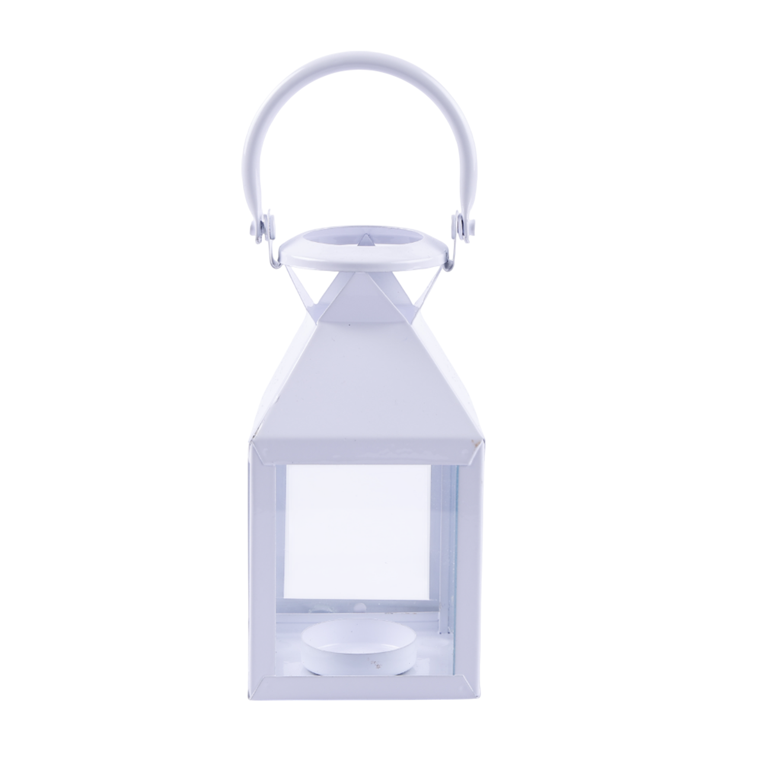 Metal & Clear Glass Pyramid Lantern, Antique White