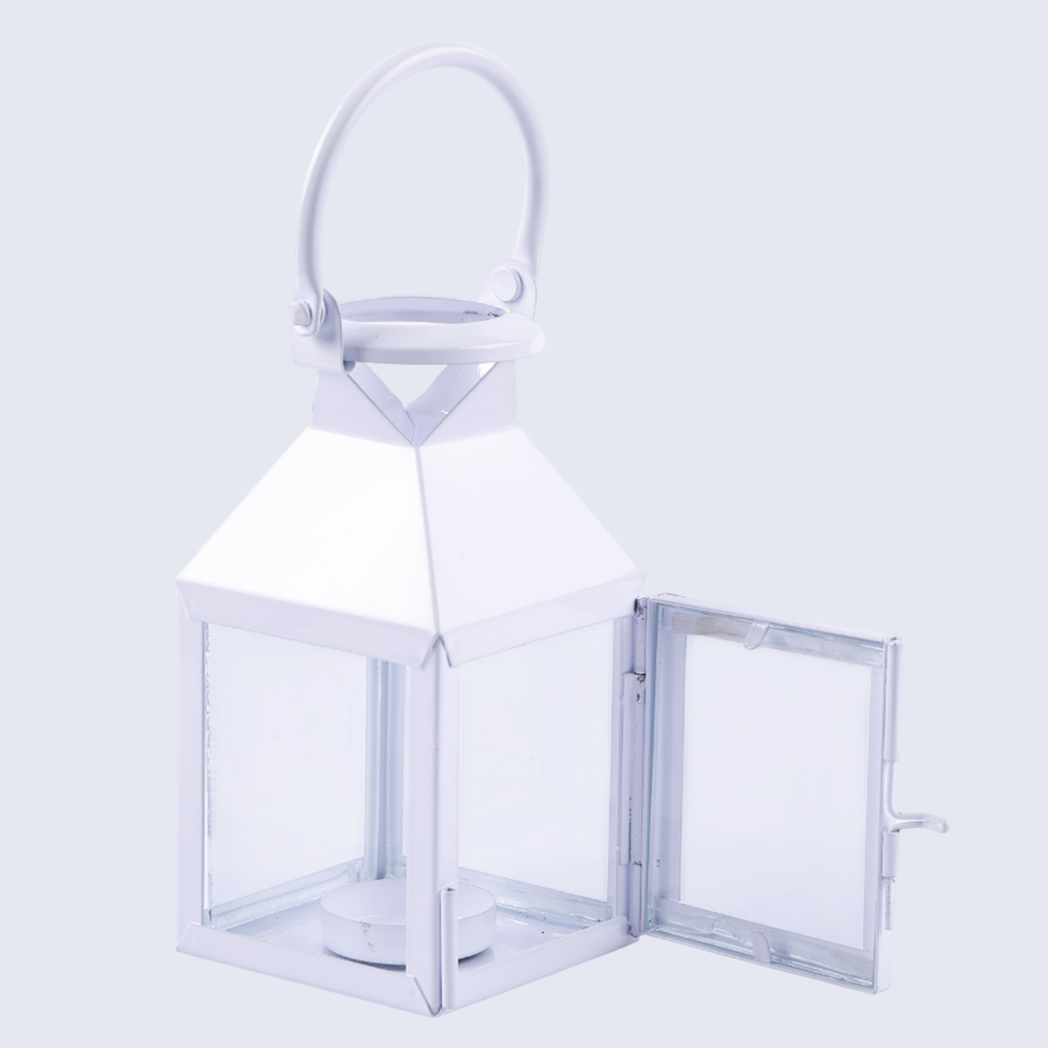 Metal & Clear Glass Pyramid Lantern, Antique White