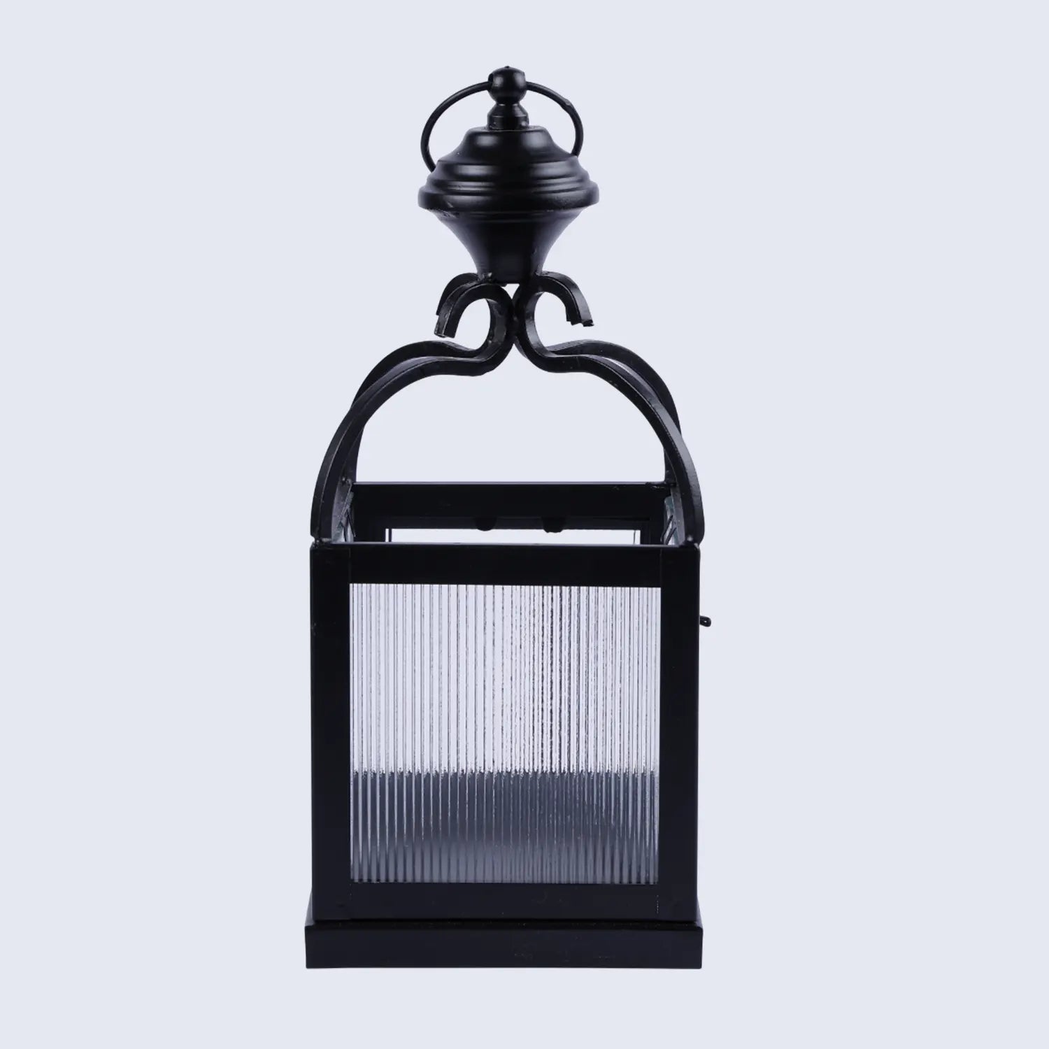 Metal & Ribbed Glass Dome Lantern, Matte Black