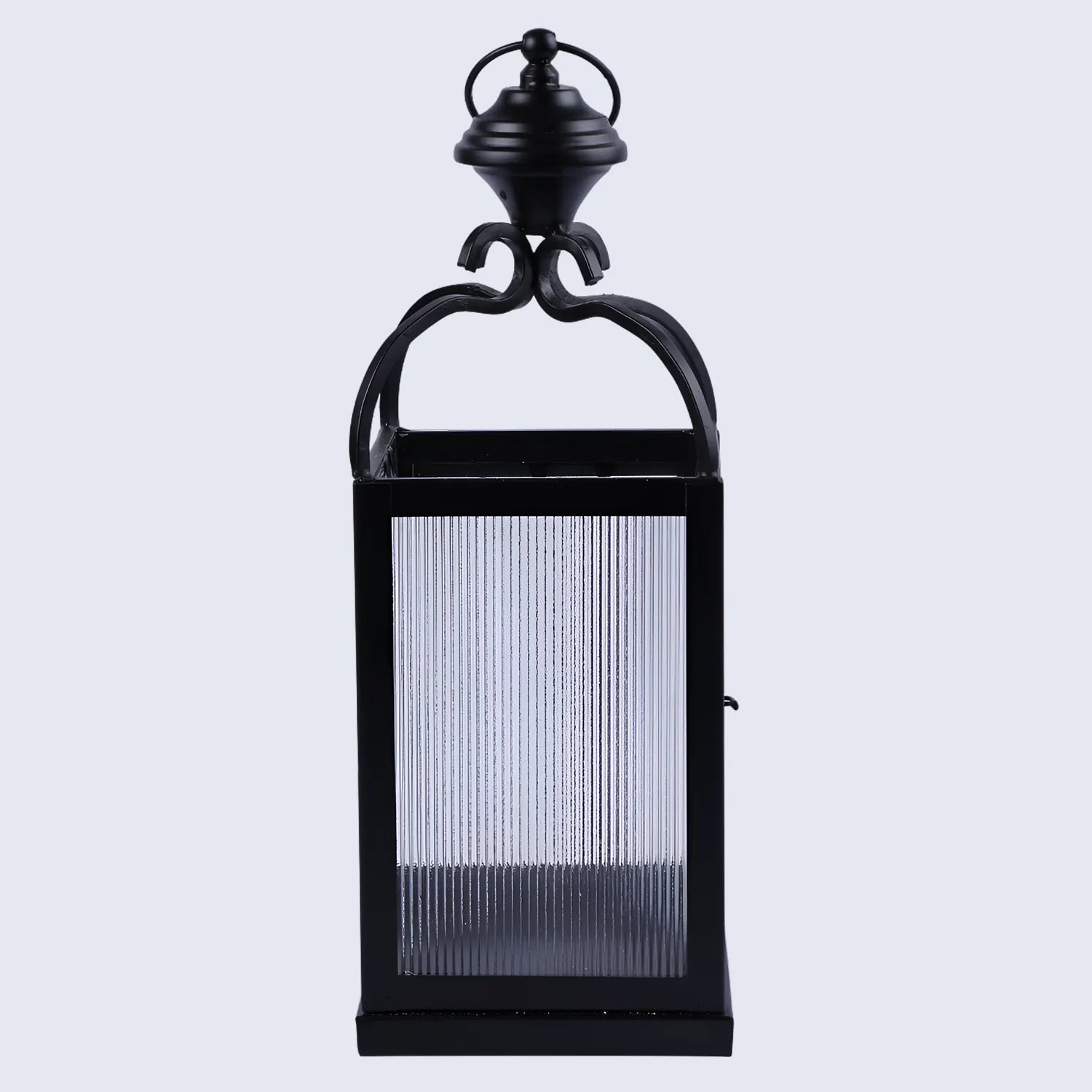 Metal & Ribbed Glass Dome Lantern, Matte Black