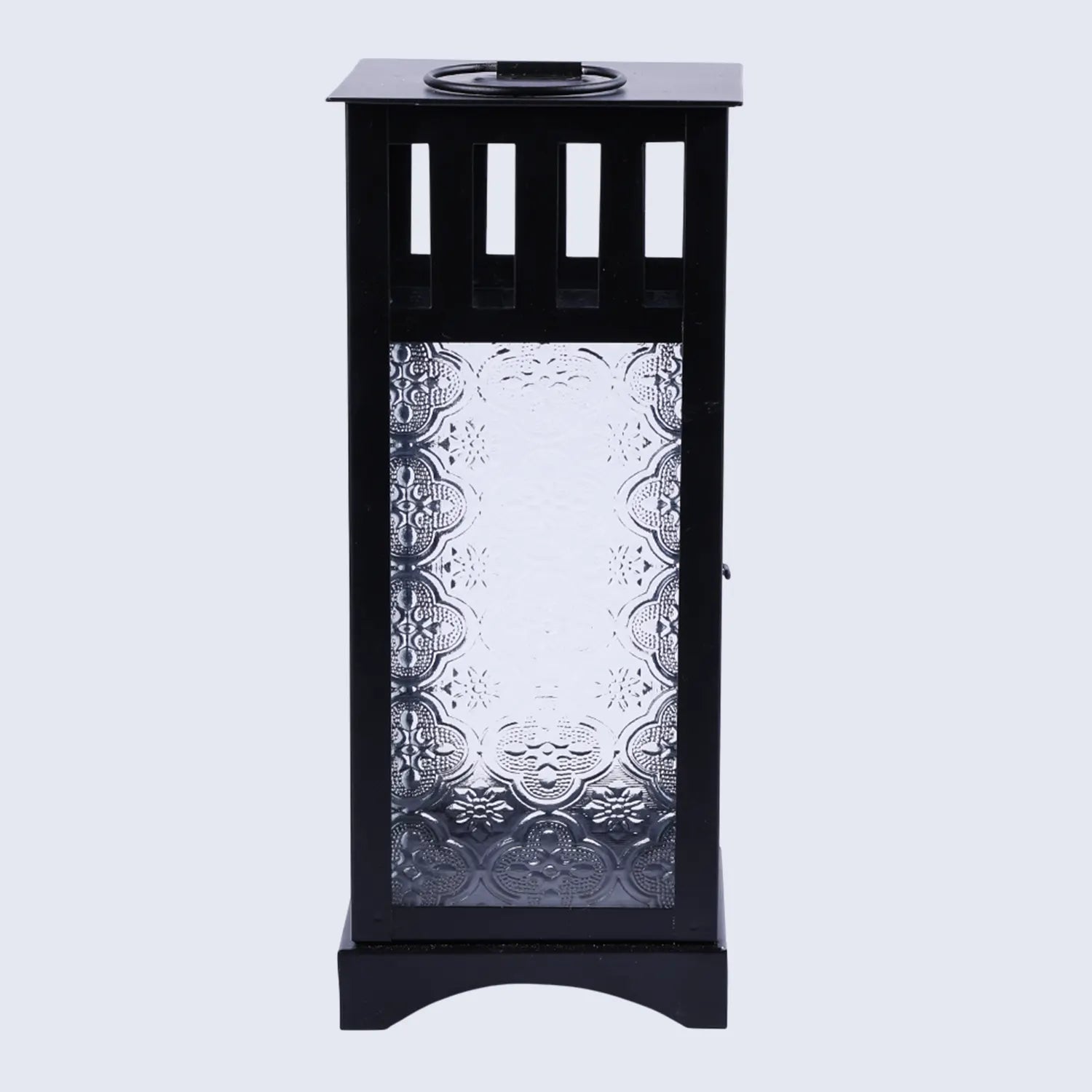 Metal & Embossed Glass Vintage Lantern, Matte Black