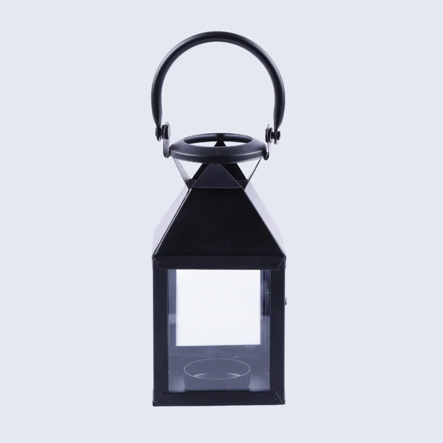 Metal & Clear Glass Pyramid Lantern, Matte Black