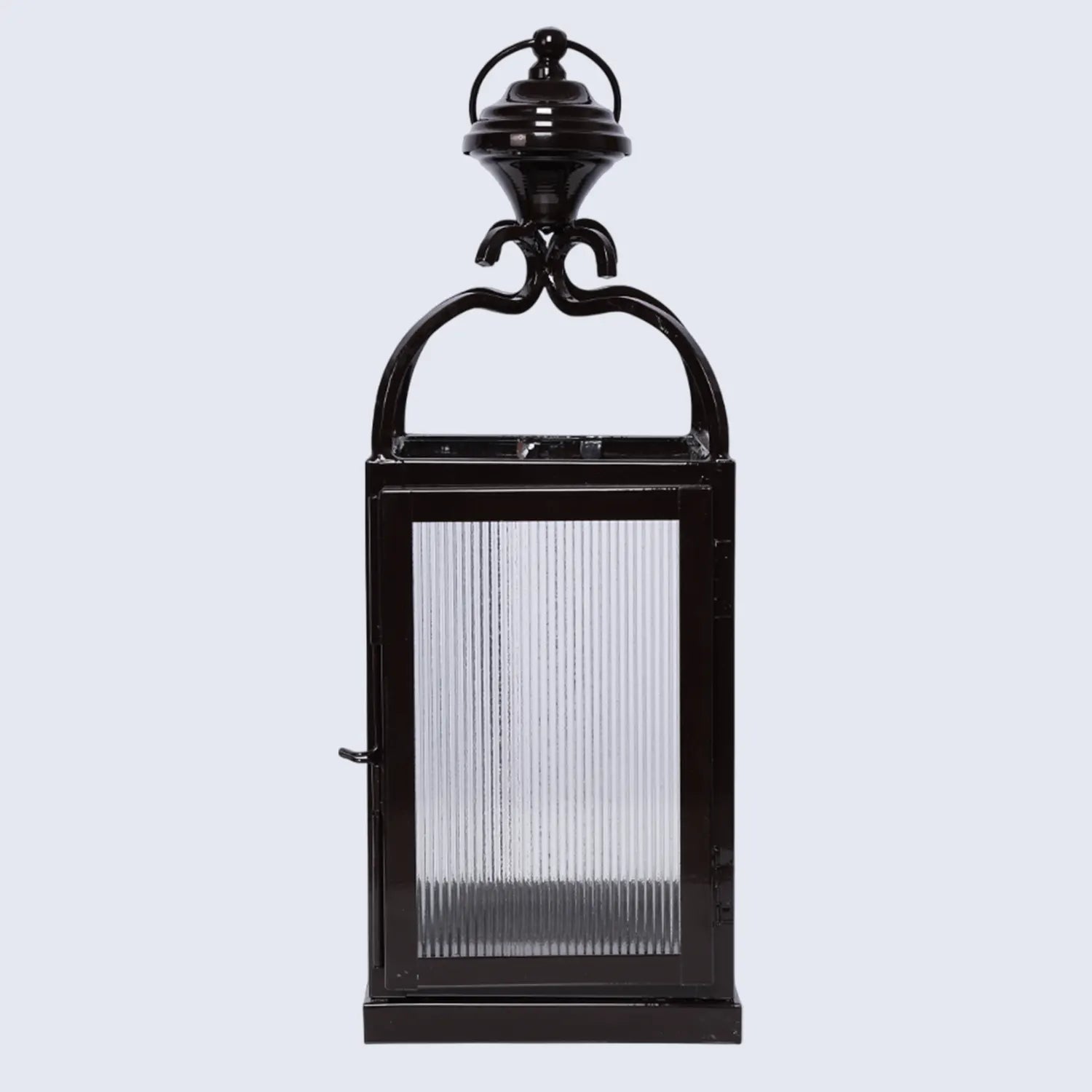 Metal & Ribbed Glass Dome Lantern, Glossy Brown