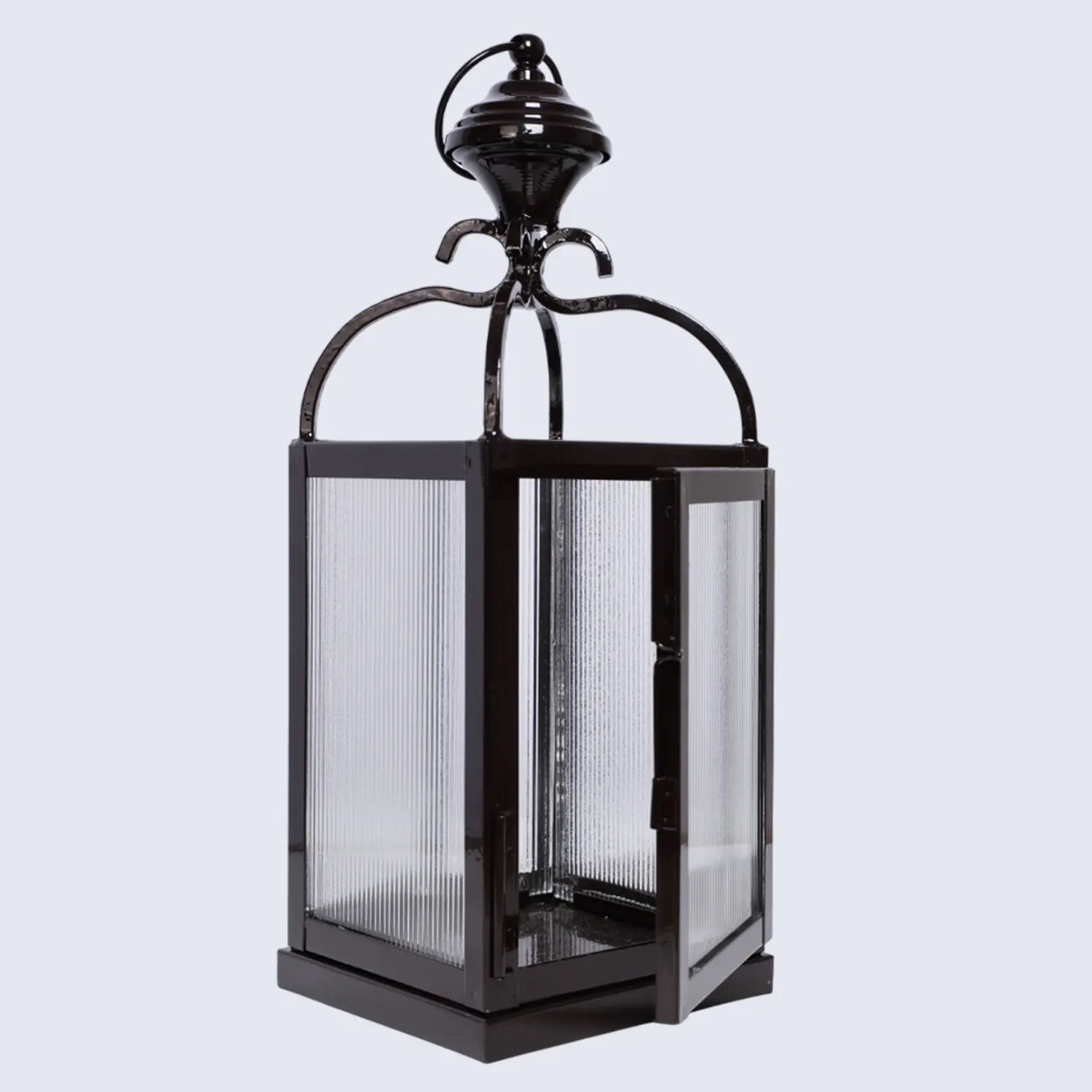 Metal & Ribbed Glass Dome Lantern, Glossy Brown