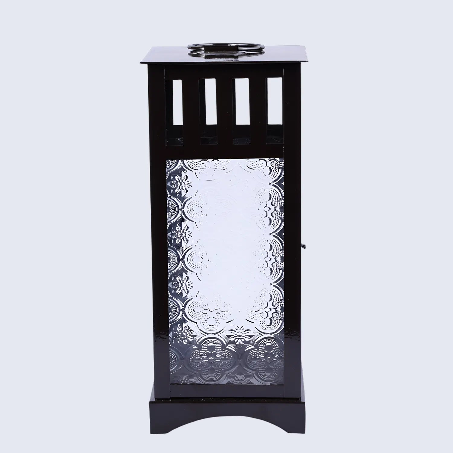 Metal & Embossed Glass Vintage Lantern, Glossy Brown