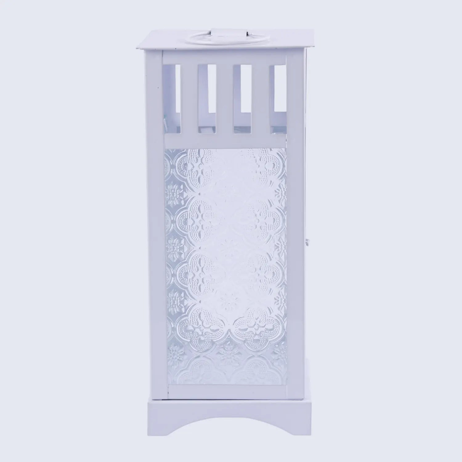 Metal & Embossed Glass Vintage Lantern, Antique White