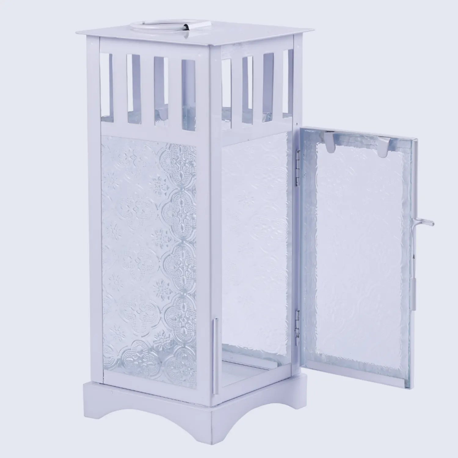 Metal & Embossed Glass Vintage Lantern, Antique White