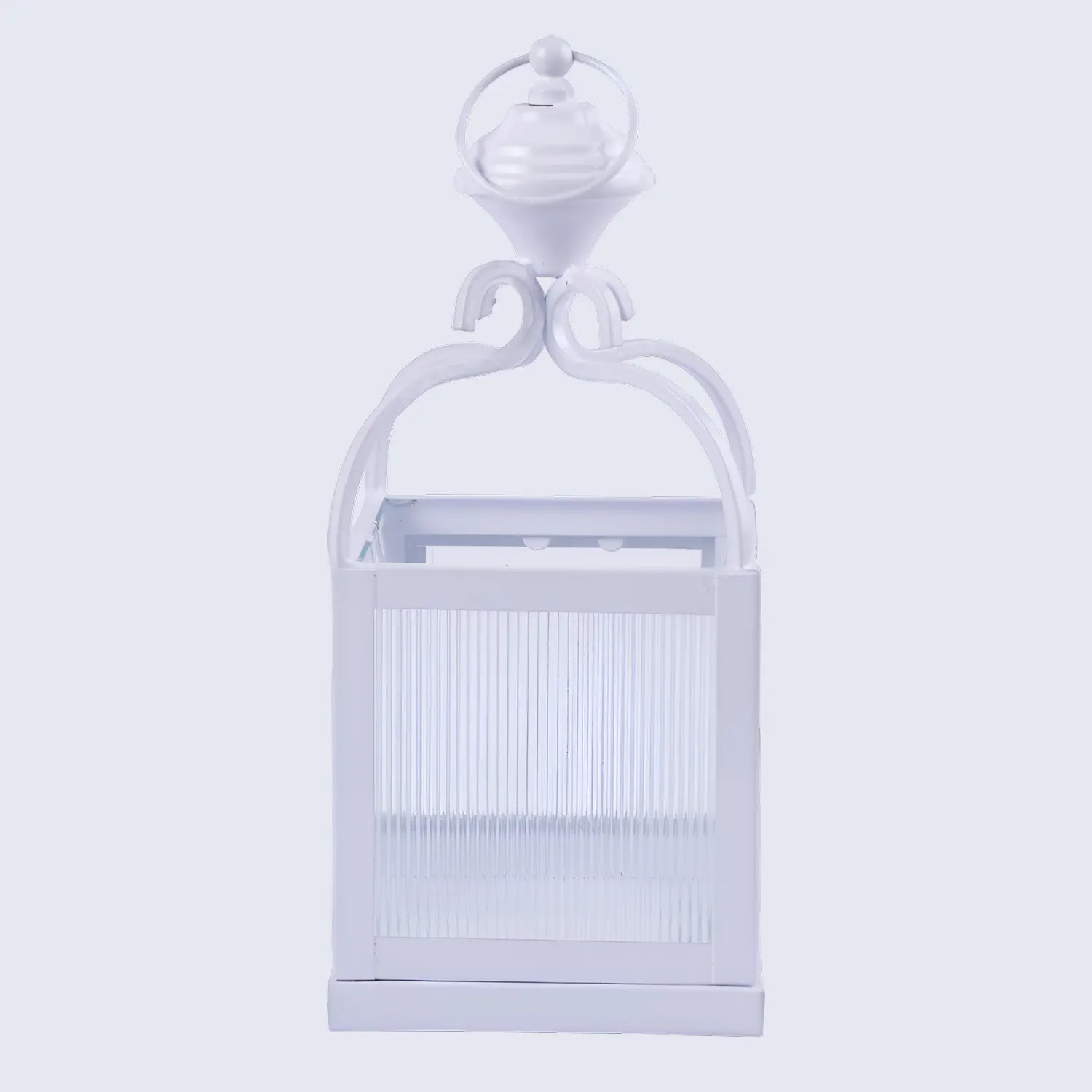 Metal & Ribbed Glass Dome Lantern, Antique White
