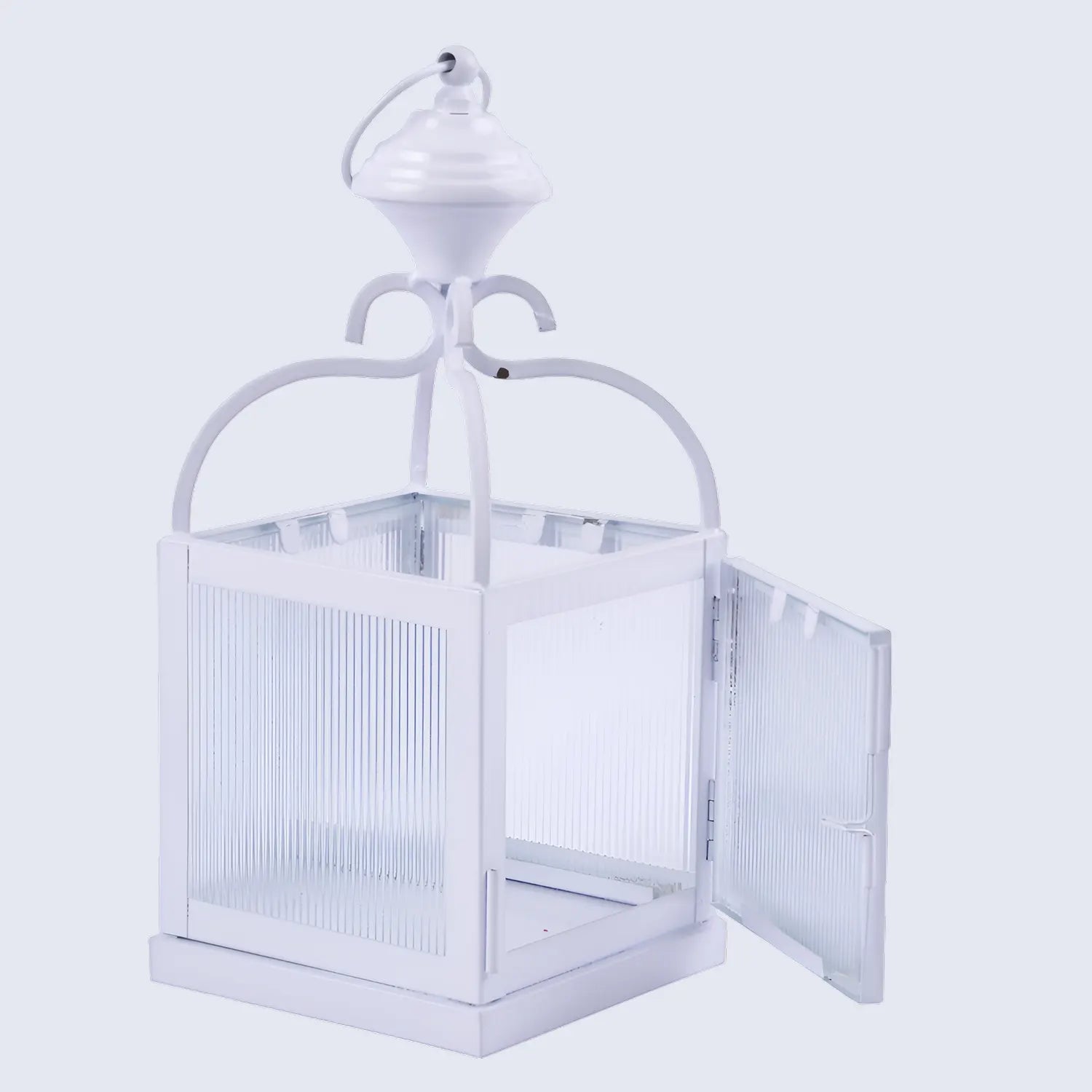 Metal & Ribbed Glass Dome Lantern, Antique White