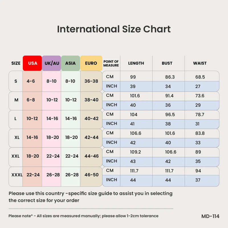 Size Chart for Placement Embroidered Corset Midi Dress with Sweet heart Neckline - XS to 2XL