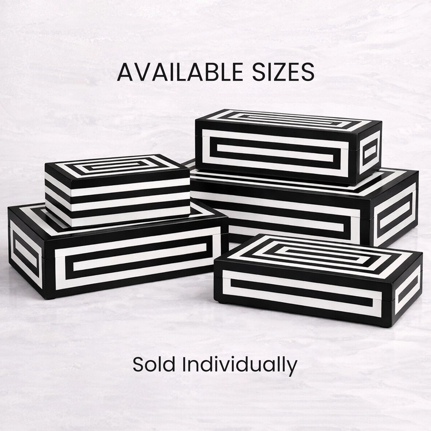 Black White Resin Inlay Concentric Decorative Box - 8 Sizes