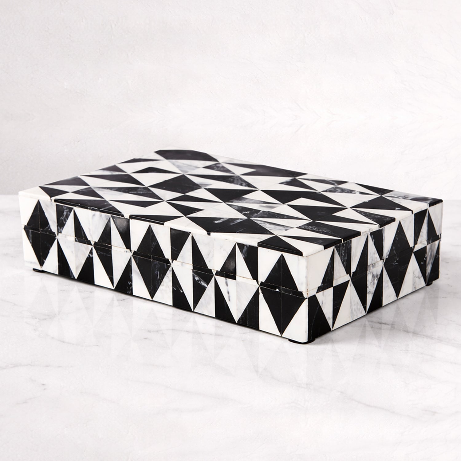 Decorative Box Medley Harlequin Resin Inlay, Black - White, 6 sizes