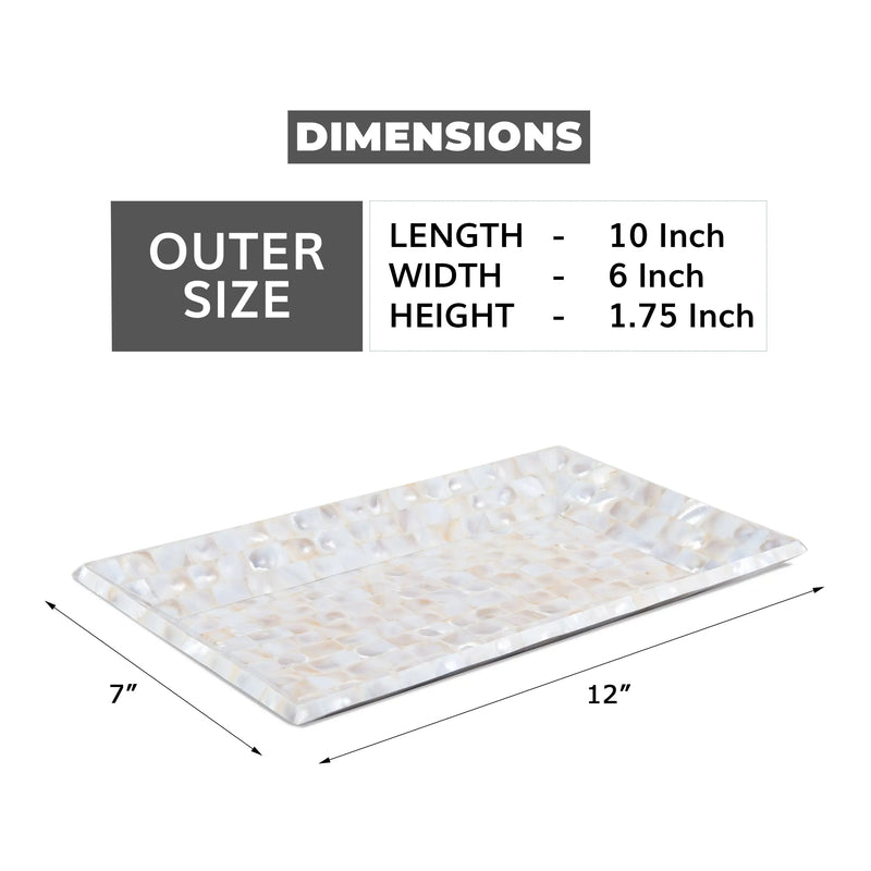Size Chart for Decorative Tray Mother of Pearl Collection in 12x7 Inch, White