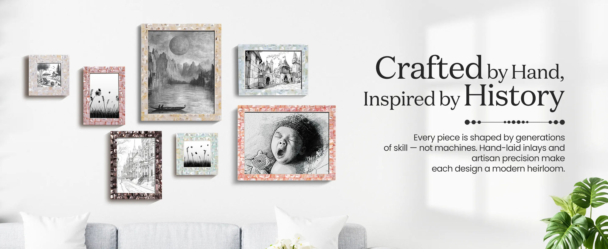 Picture Frames Mother of Pearl Collection in 3 Sizes, Pink