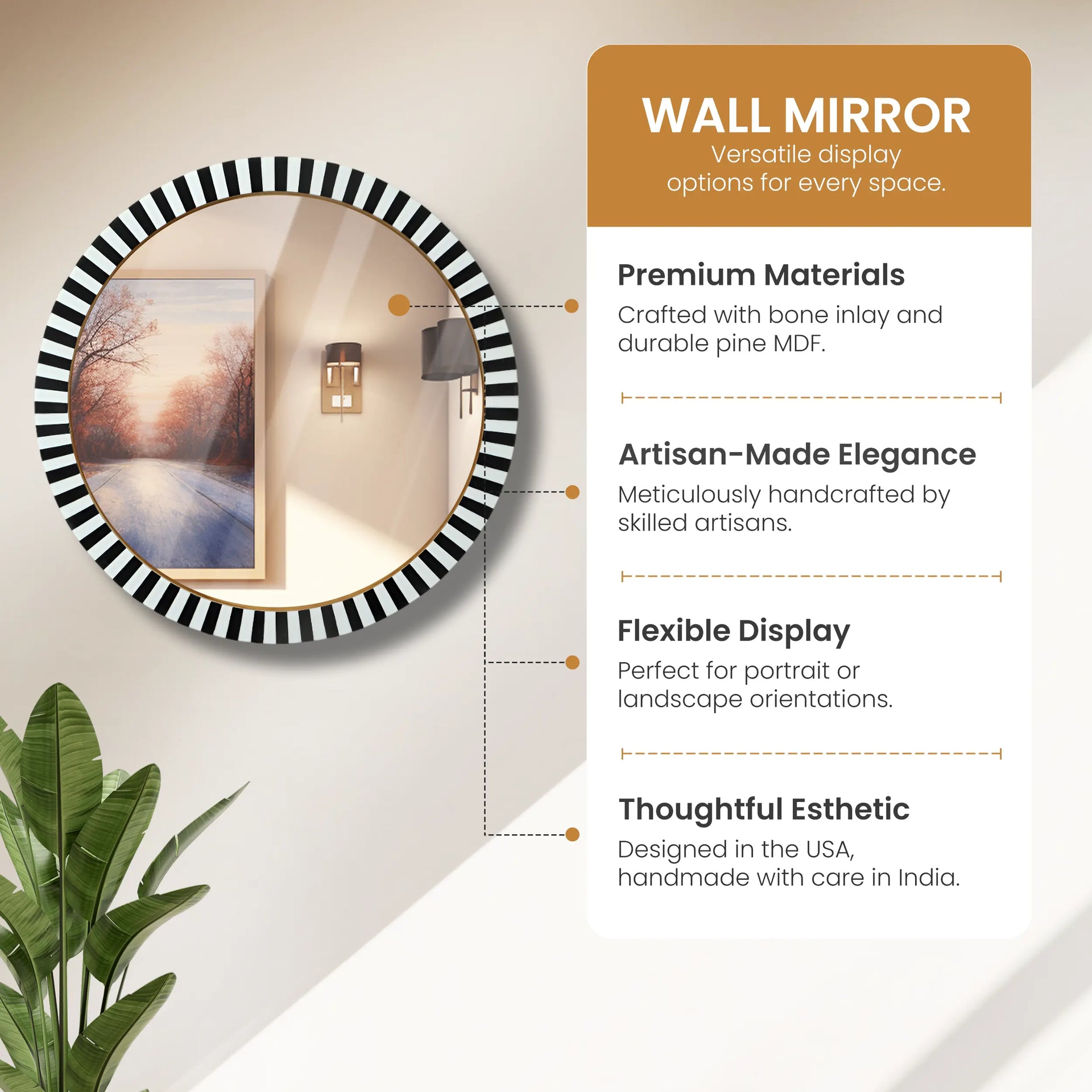 Make To Order Round Black & White Striped Radial Pattern Wall Hanging Mirror Frame- 18"