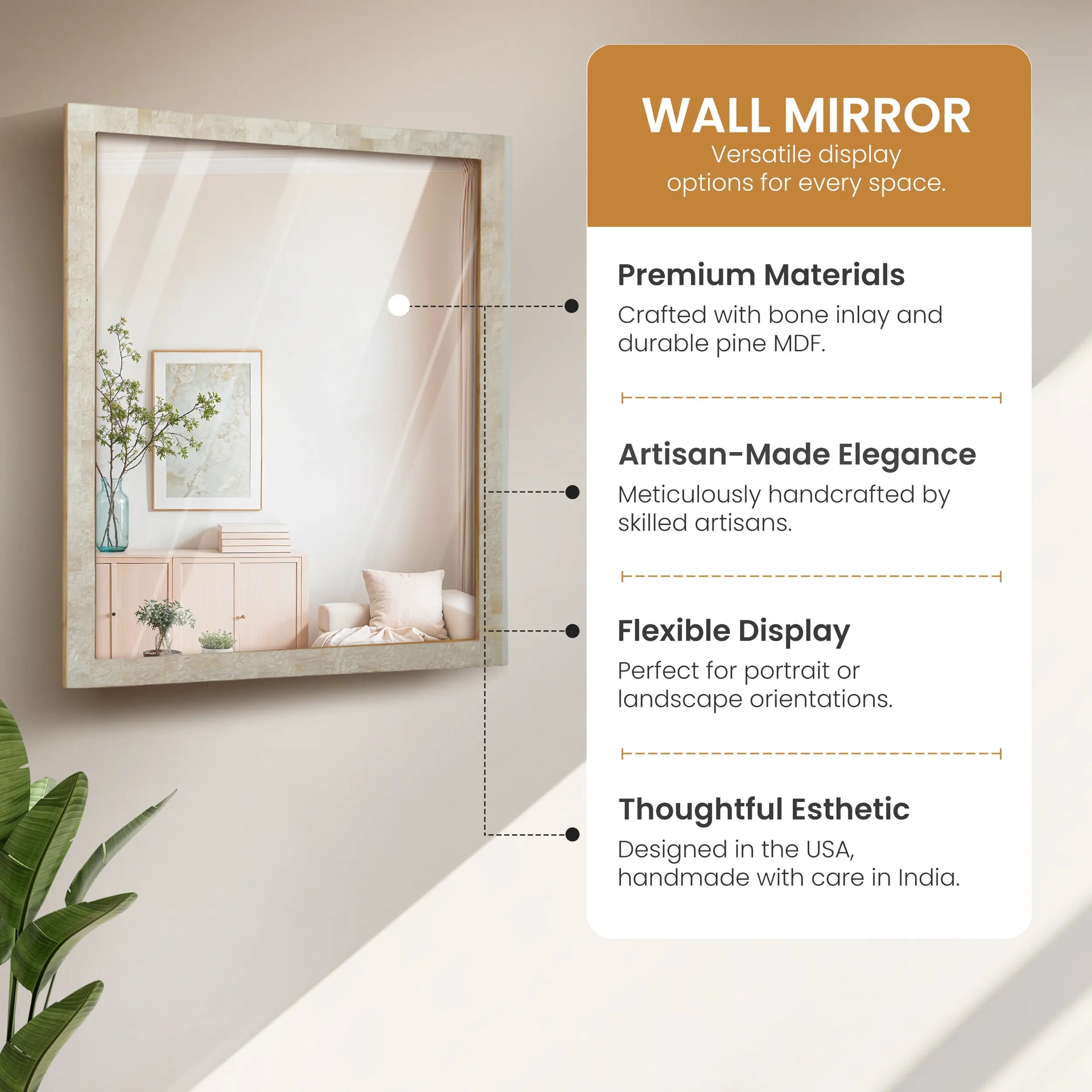 Make To Order White Rectangular Resin Inlay Collection Ivory Pattern Vanity Mirror - 20x24 inches