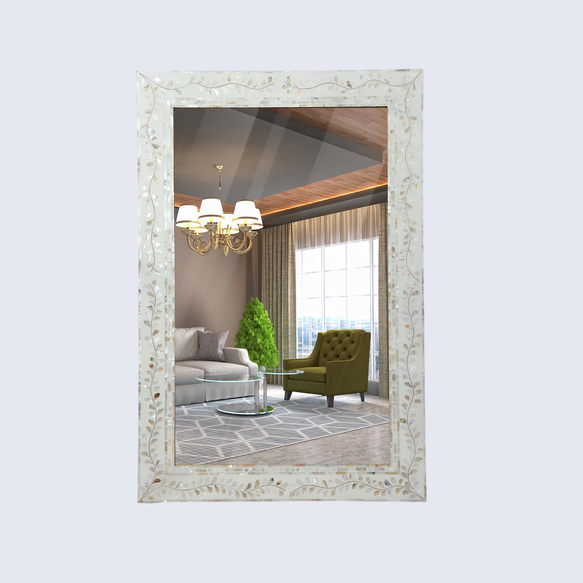 Make To Order Alhambra Pattern Mirror with Mother of Pearl & Resin Inlay Collection - 30x20 inches