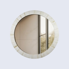 Bone Inlay Chaucer-Dame Round Wall Mirror, 28