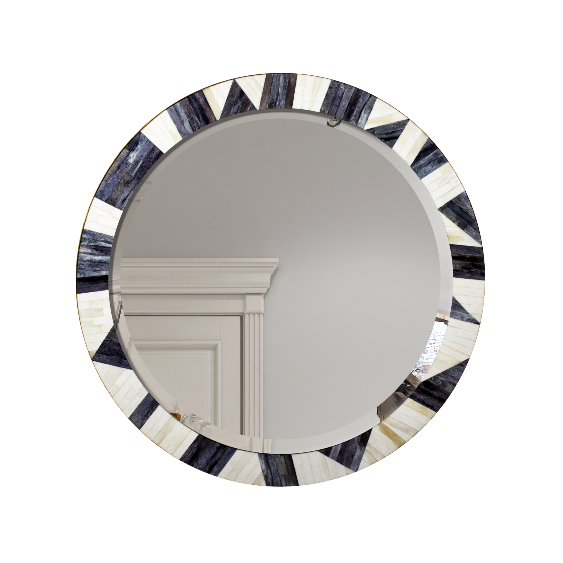 Bone Inlay Chaucer-Duchess Round Wall Mirror, 28" Collection, Charcoal Grey